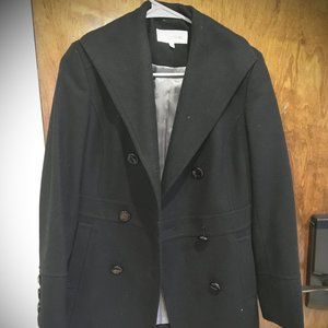 Calvin Klein Black Wool Double-Breasted Pea Coat